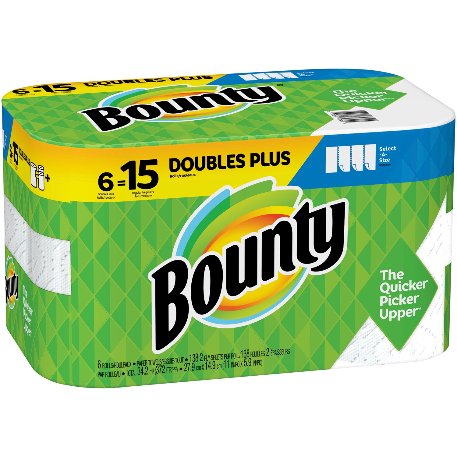 Bounty 2-Ply Doubles Plus Paper Towels, Select-a-Size