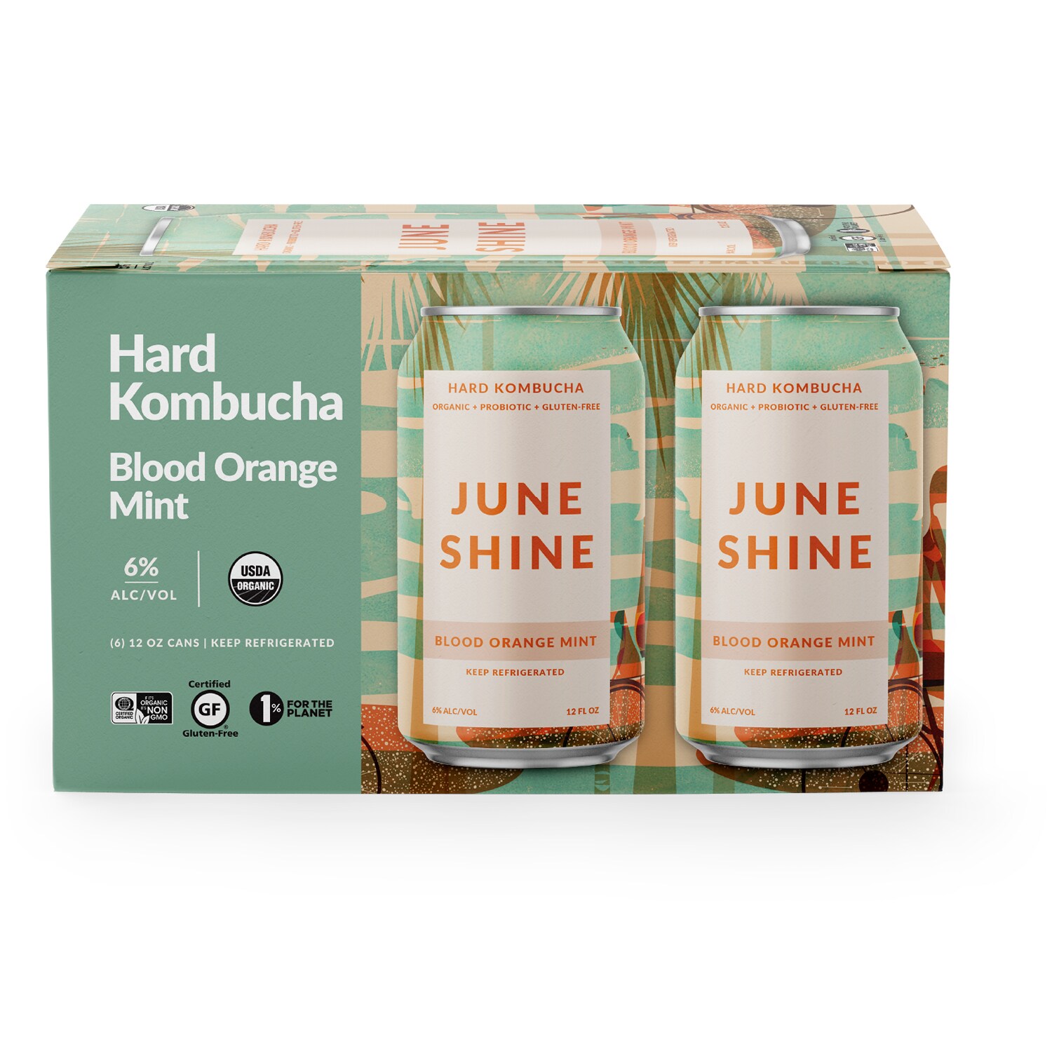 JuneShine Organic Hard Kombucha, Blood Orange Mint, Cans