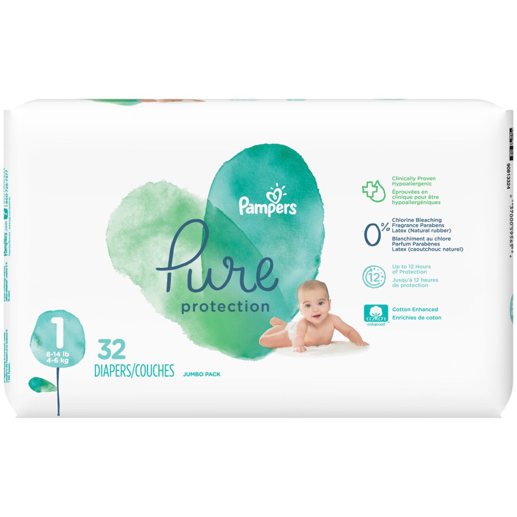 Pampers Pure Protection Diapers, Size 1, 8-14lb