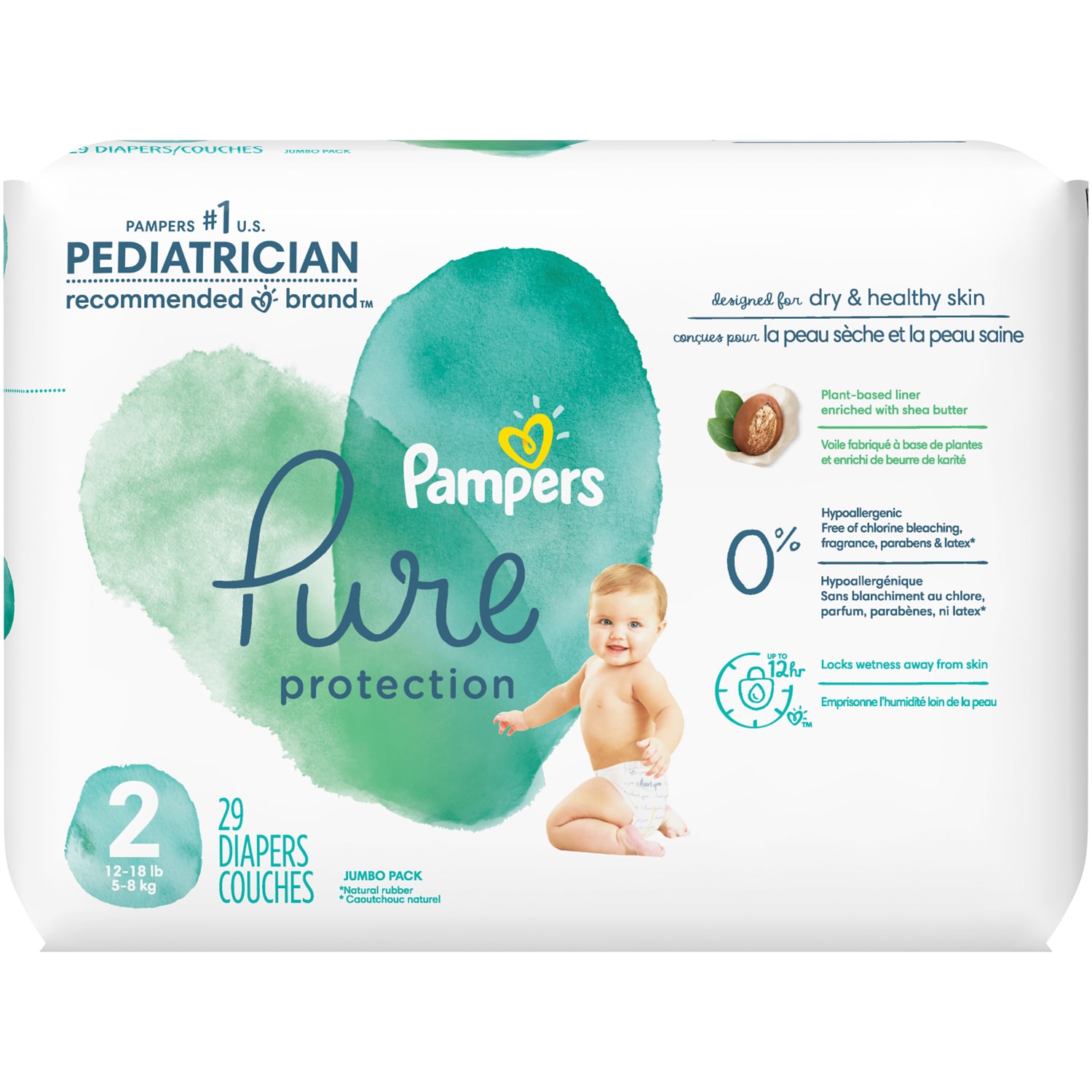 Pampers Pure Protection Diapers, Size 2, 12-18lb