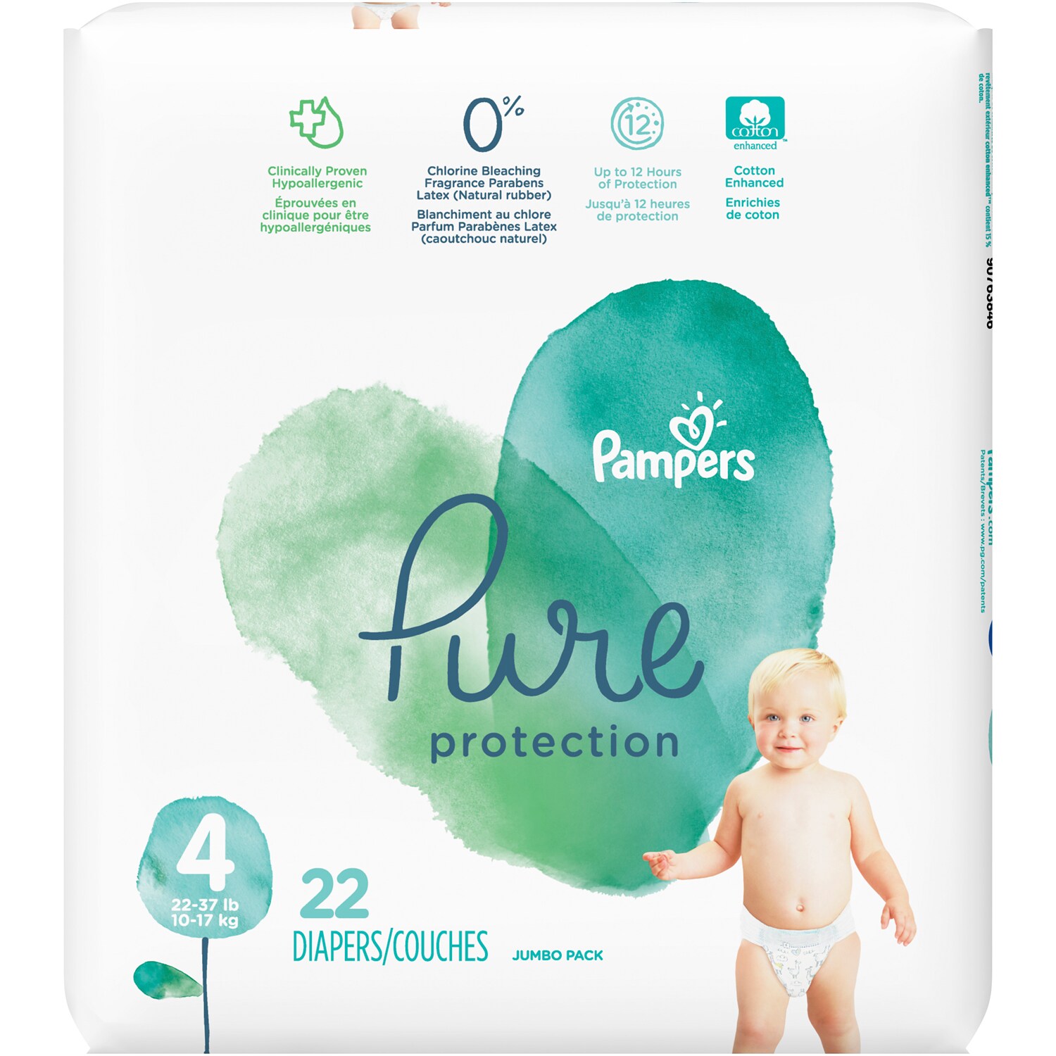 Pampers Pure Protection Diapers, Size 4, 22-37lb