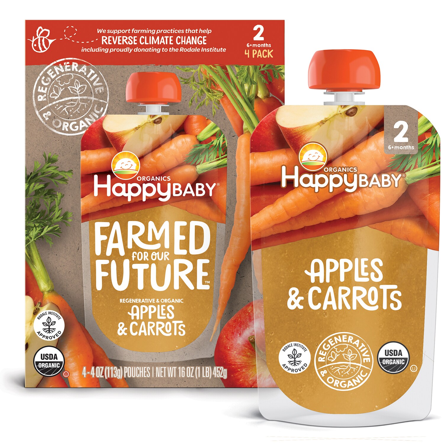 Happy Family Happy Baby Stage 2 Regenerative & Organic Baby Food, Apples & Carrots