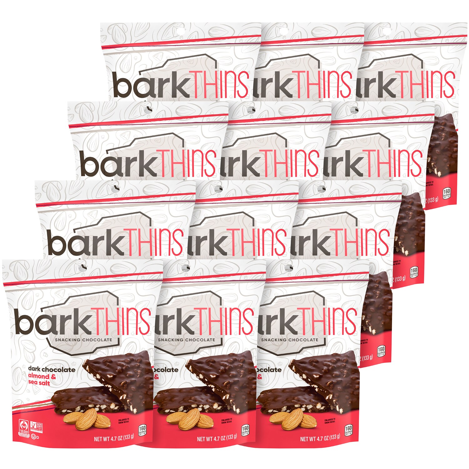 Barkthins Snacking Chocolate, Dark Chocolate Almond & Sea Salt, Case