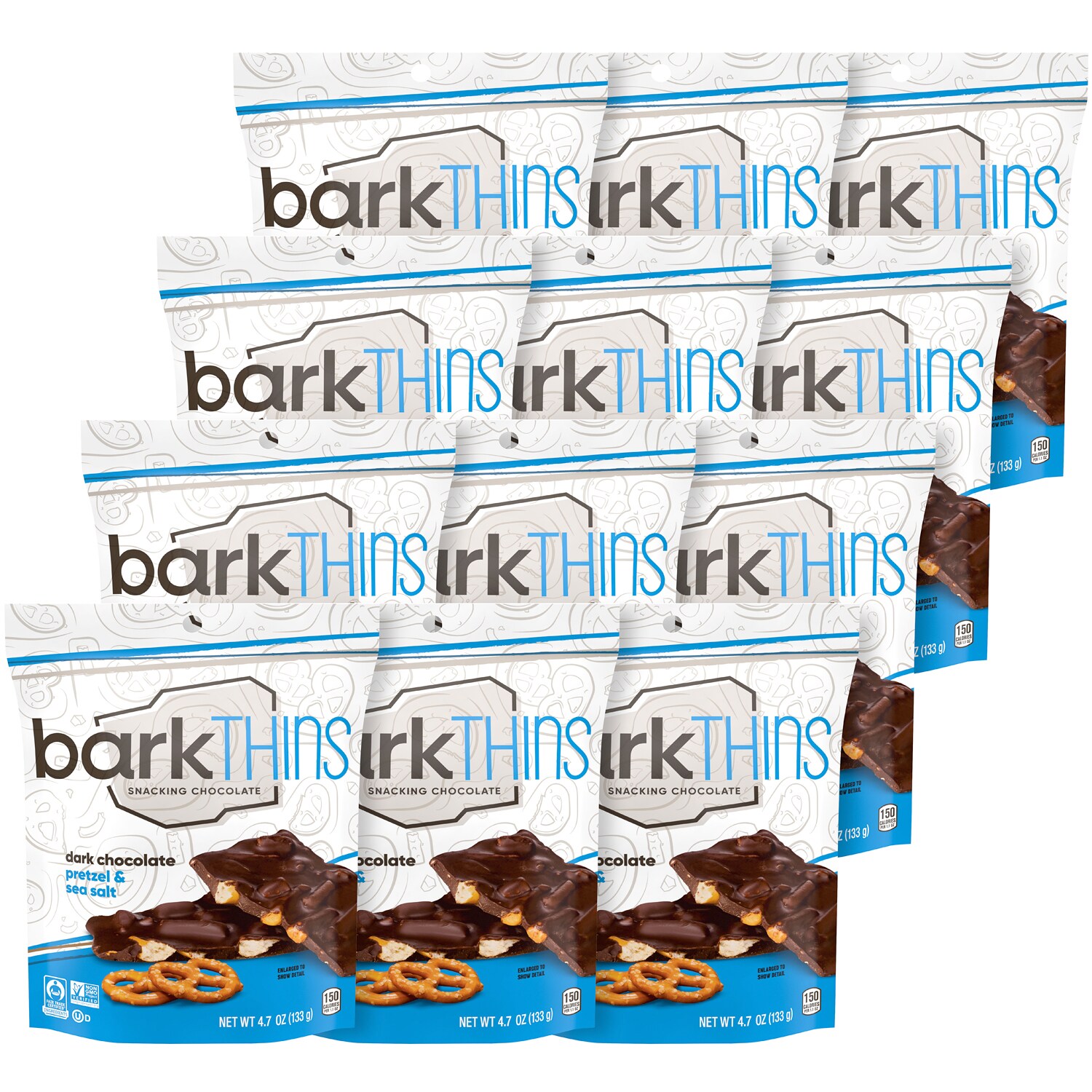 Barkthins Snacking Chocolate, Dark Chocolate Pretzel & Sea Salt, Case