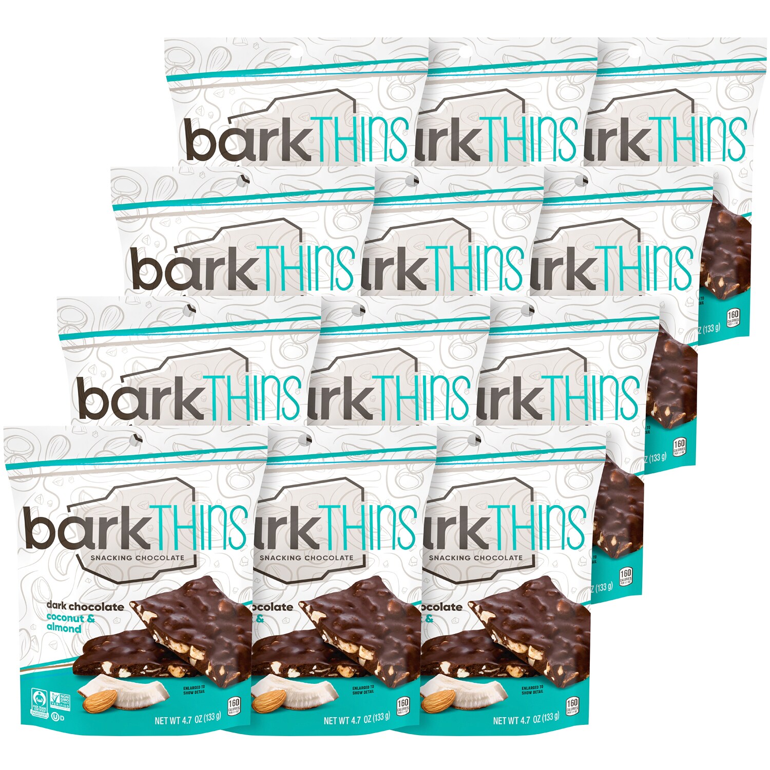 Barkthins Snacking Chocolate, Dark Chocolate Coconut & Almond, Case