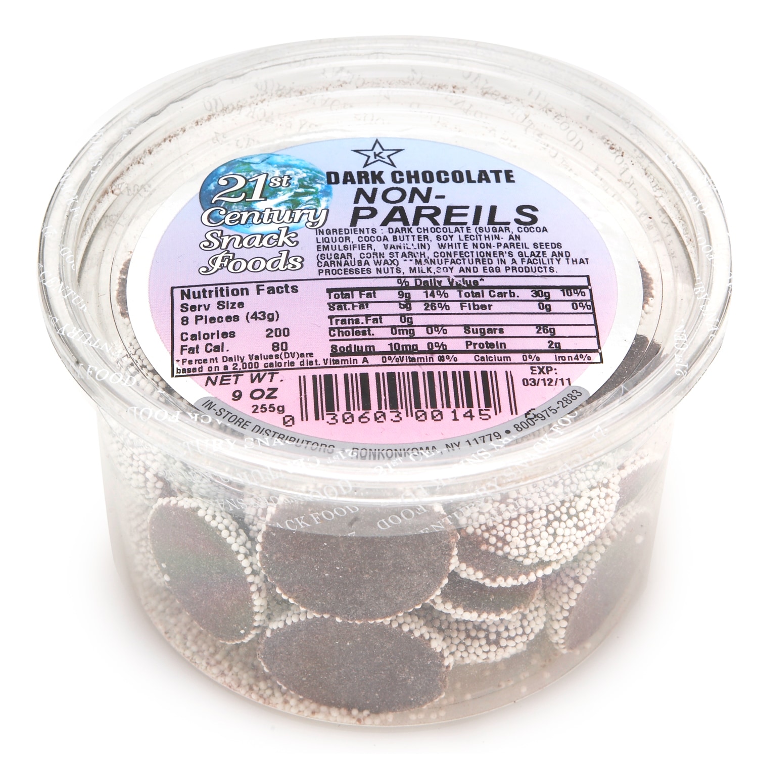 21st Century Snack Foods Dark Chocolate Non-Pareils