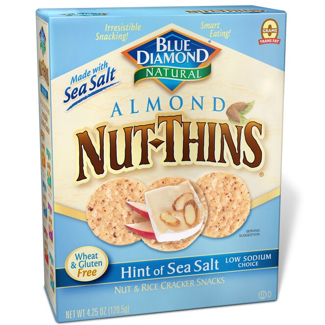 Blue Diamond Almond Nut-Thins, Hint of Sea Salt Nut and Rice Cracker Snacks