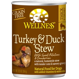 Wellness Natural Wet Dog Food, Turkey and Duck Stew with Sweet Potatoes and Cranberries