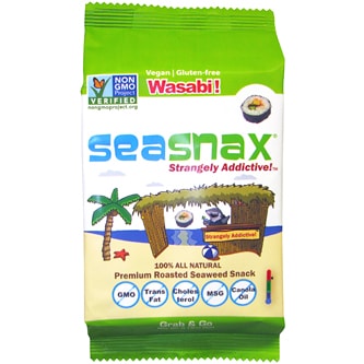 SeaSnax Grab and Go Lightly Roasted and Seasoned Seaweed Snack, Wasabi