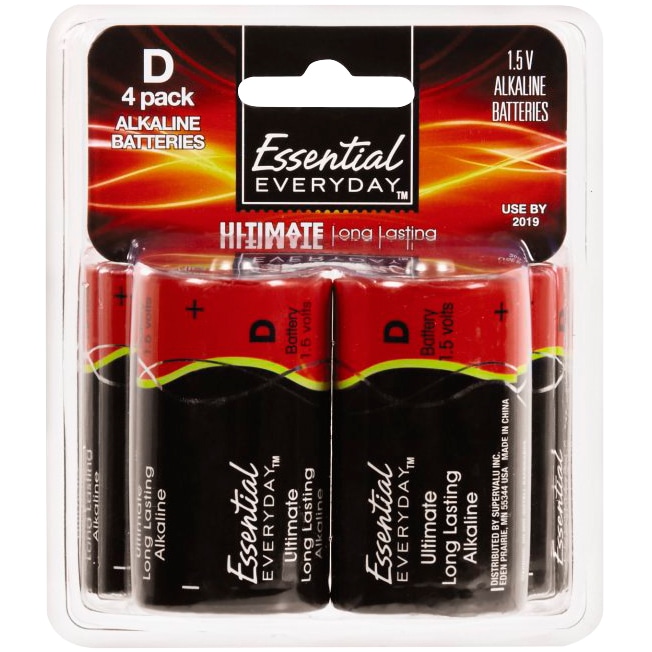 Essential Everyday Ultimate Long Lasting D Alkaline Batteries