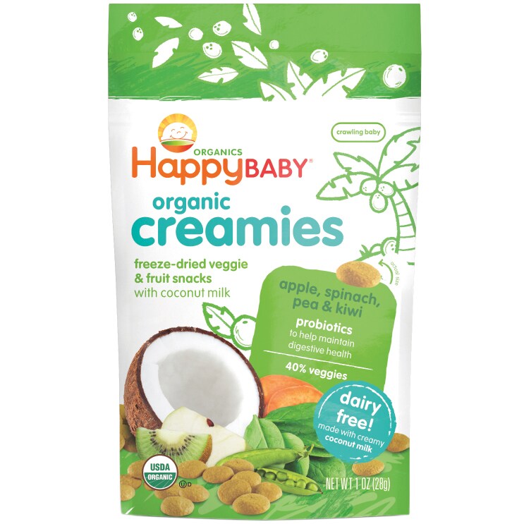 Happy Family Happy Baby Organic Dairy-Free Snacks, Apple, Spinach, Pea, and Kiwi