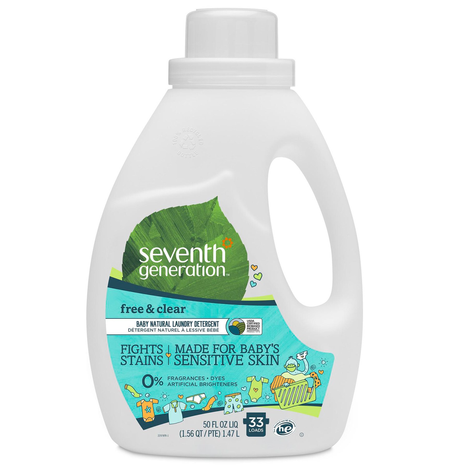 Seventh Generation Natural Baby Laundry Detergent, 2X Concentrated, Free and Clear
