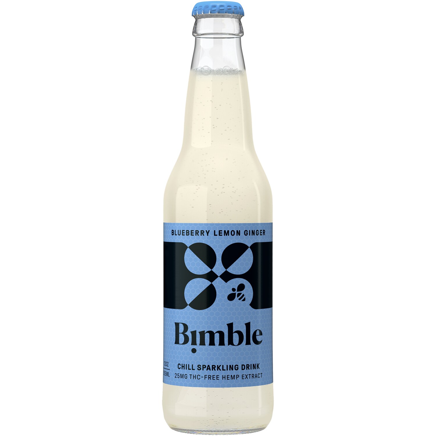 Bimble Sparkling Hemp Drink, Blueberry Lemon Ginger, Glass Bottle
