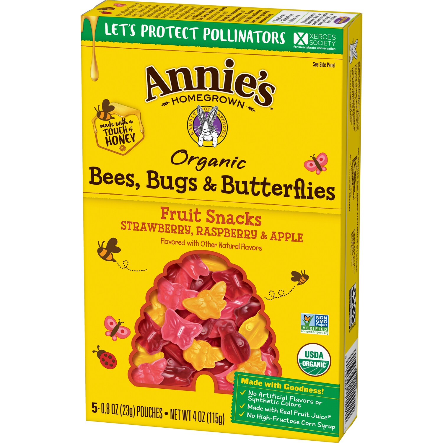 Annie's Organic Bees, Bugs & Butterflies Fruit Snacks, Strawberry, Raspberry & Apple