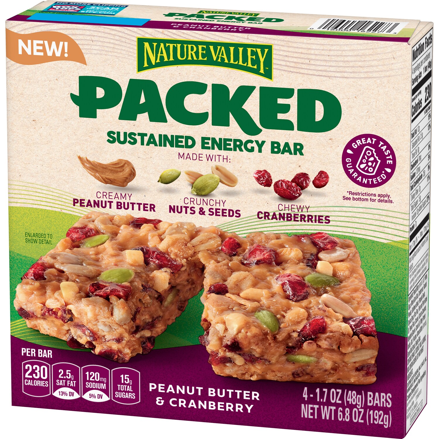 Nature Valley Packed Sustained Energy Bars, Peanut Butter & Cranberry