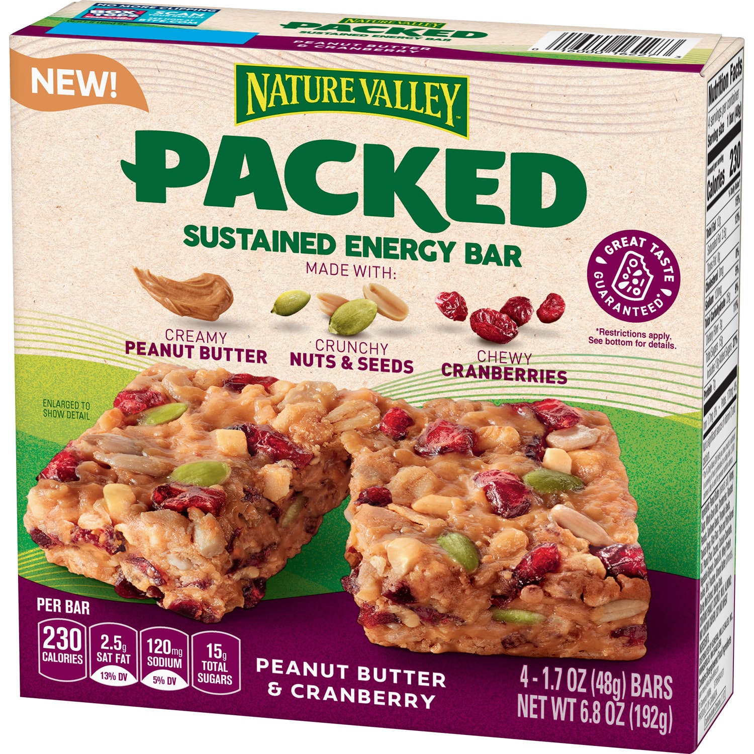 Nature Valley Packed Sustained Energy Bars, Peanut Butter & Cranberry