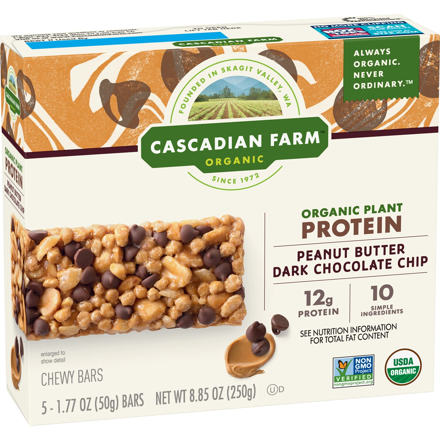 Cascadian Farm Organic Plant Protein Bars, Peanut Butter Dark Chocolate Chip