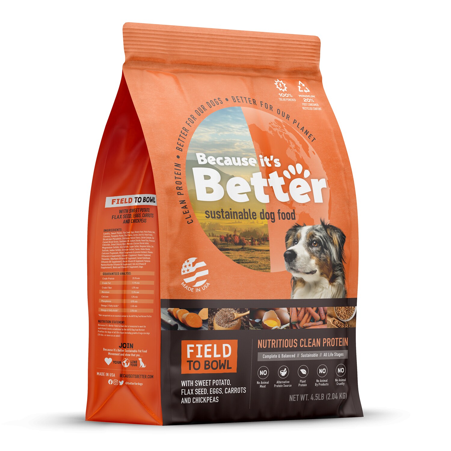 Because It's Better Sustainable Dry Dog Food, Field to Bowl