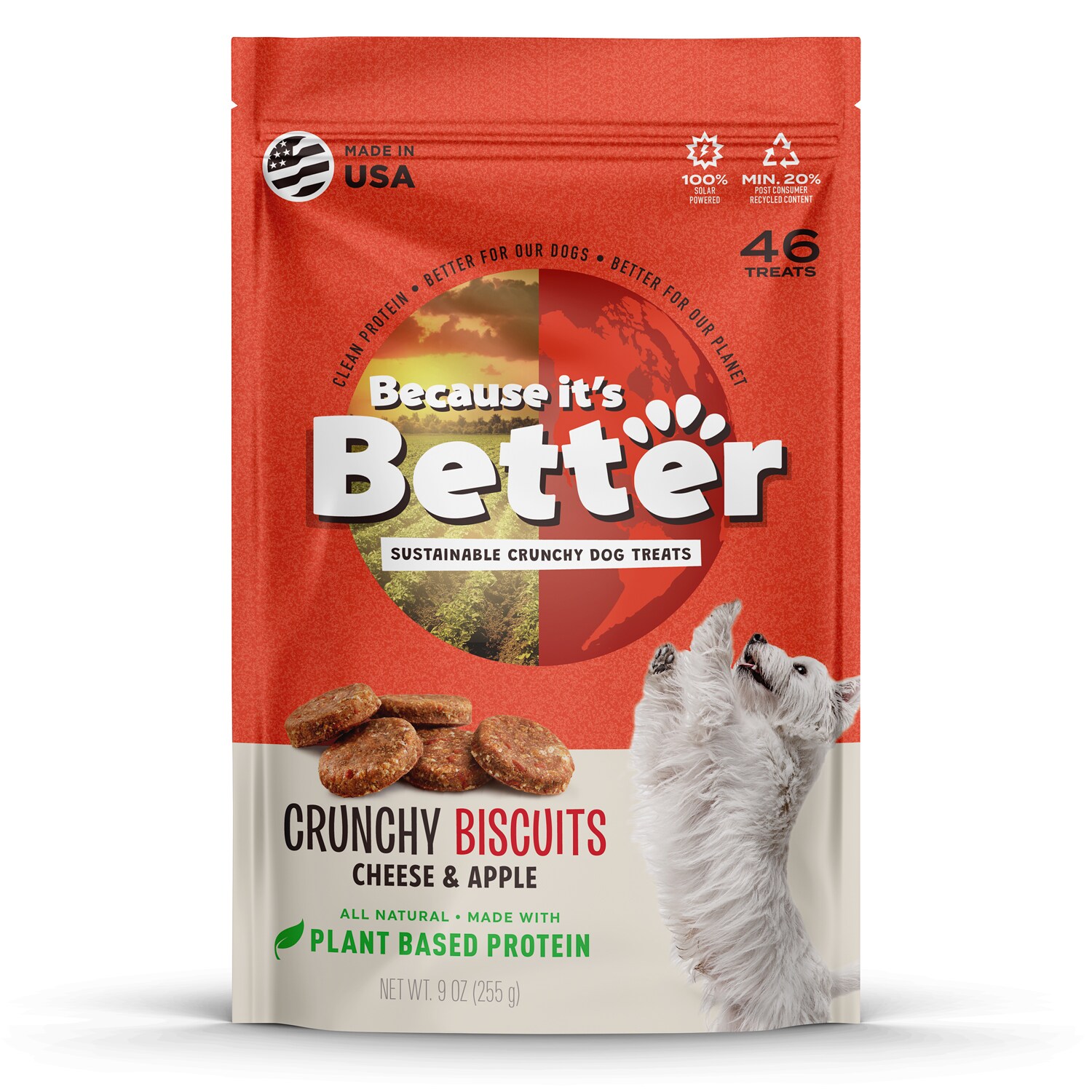 Because It's Better Sustainable Crunchy Dog Treats, Cheese & Apple
