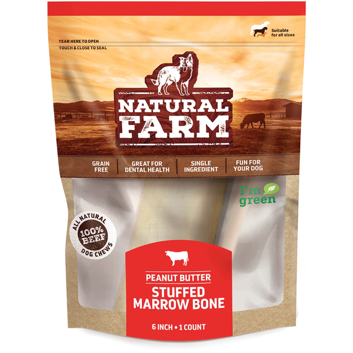 Natural Farm Stuffed Marrow Dog Bone, Peanut Butter