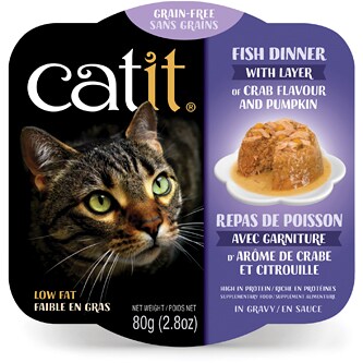 Catit Grain-Free Wet Cat Food, Fish Dinner with Layer of Crab & Pumpkin