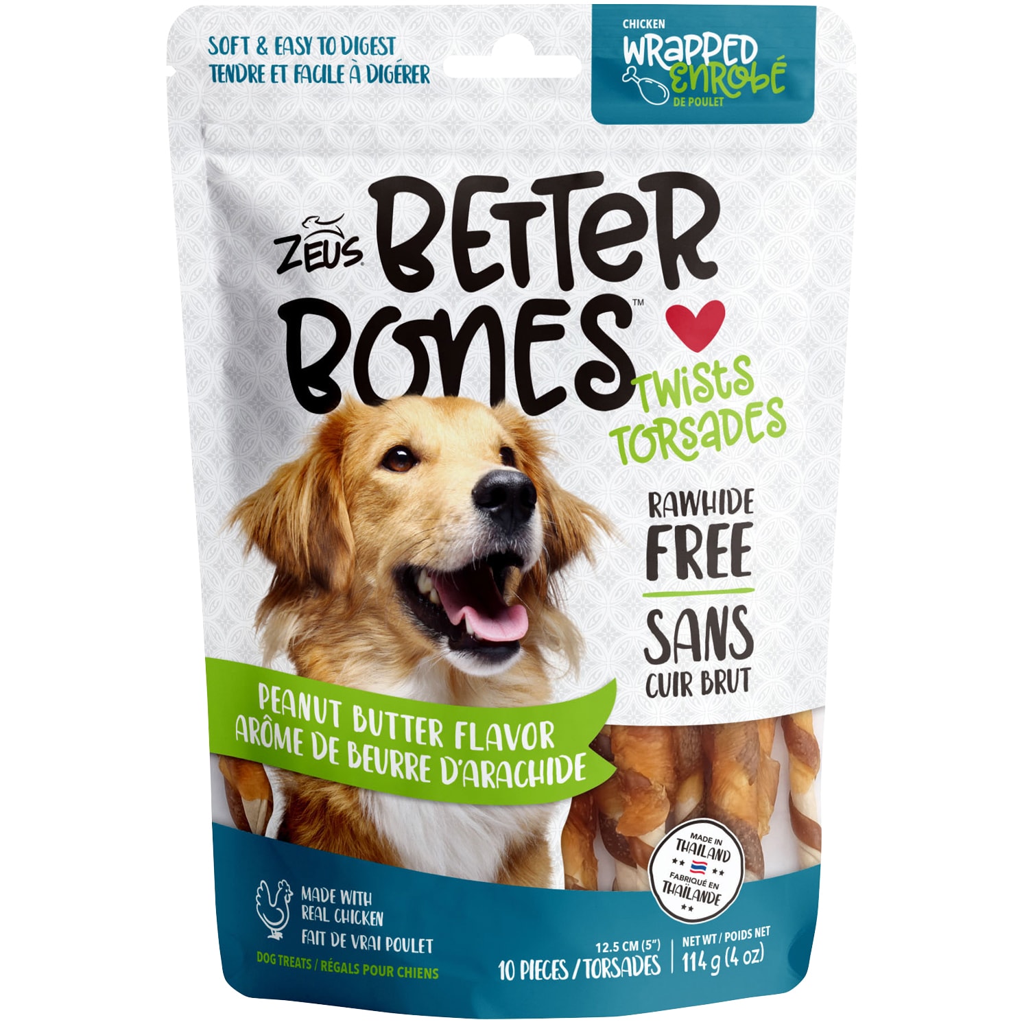 Zeus Better Bones Dog Twists, Peanut Butter Flavor