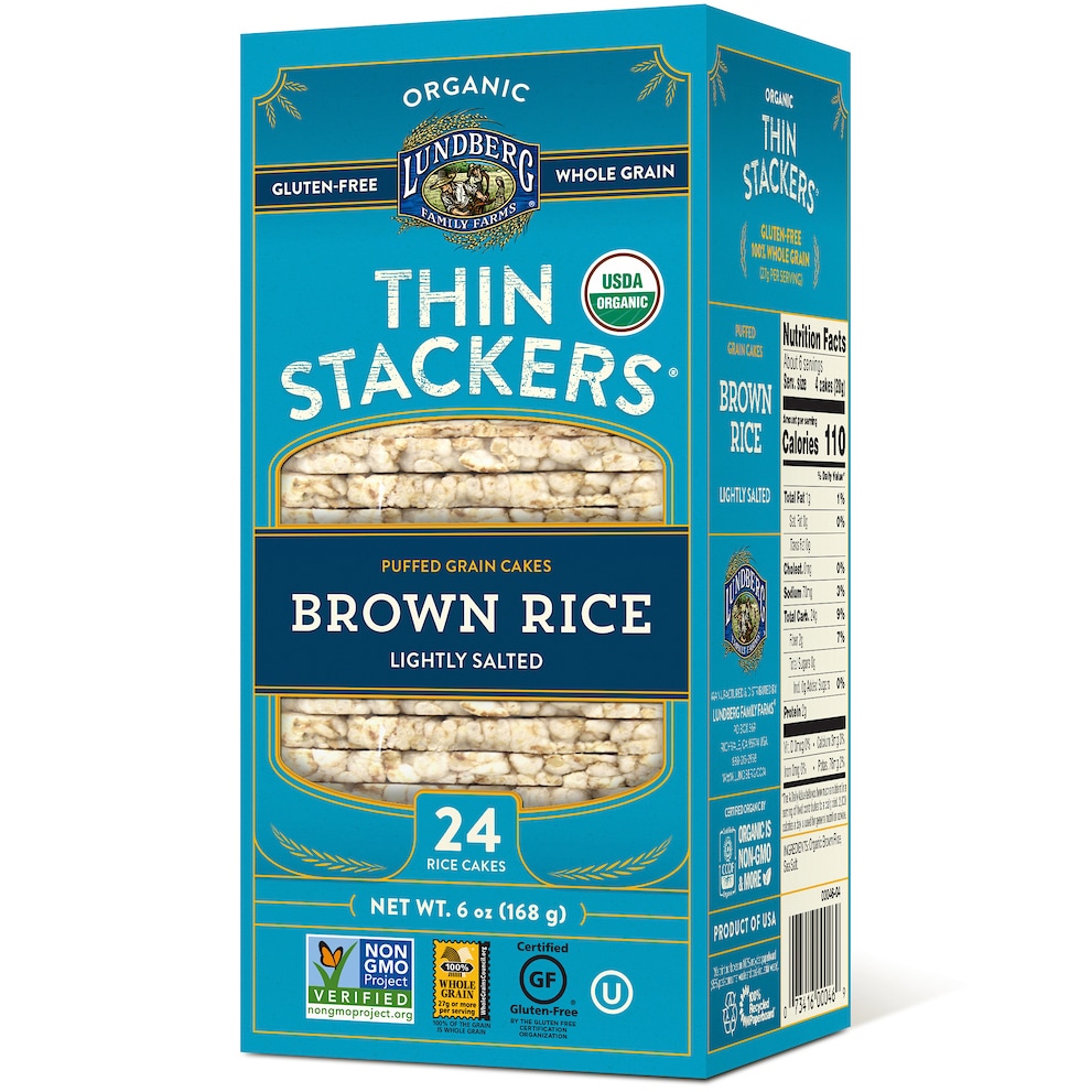 Lundberg Organic Thin Stackers Puffed Grain Cakes, Brown Rice, Lightly Salted