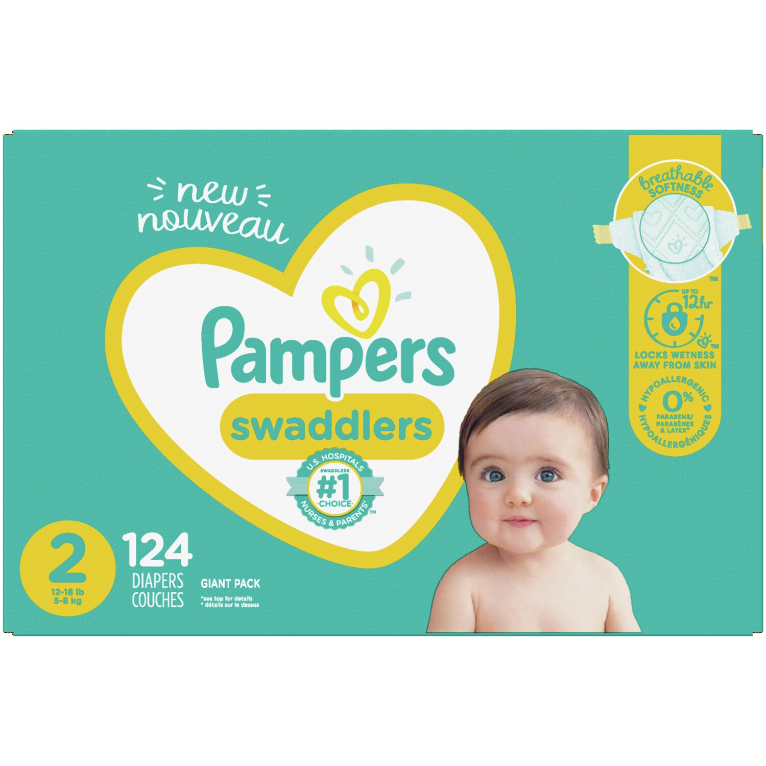 Pampers Swaddlers Diapers, Size 2, 12-18lb