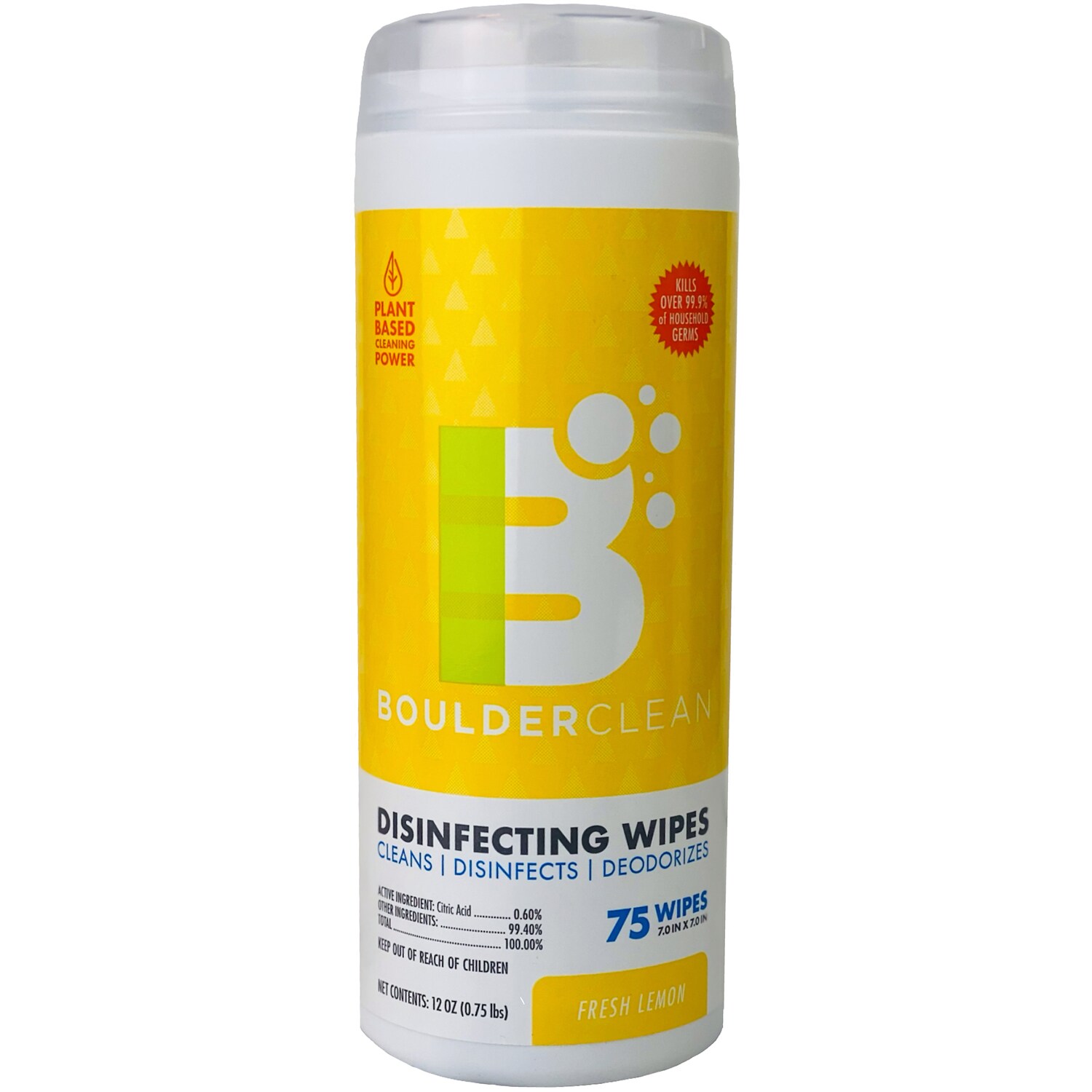 BoulderClean Disinfecting Wipes, Fresh Lemon