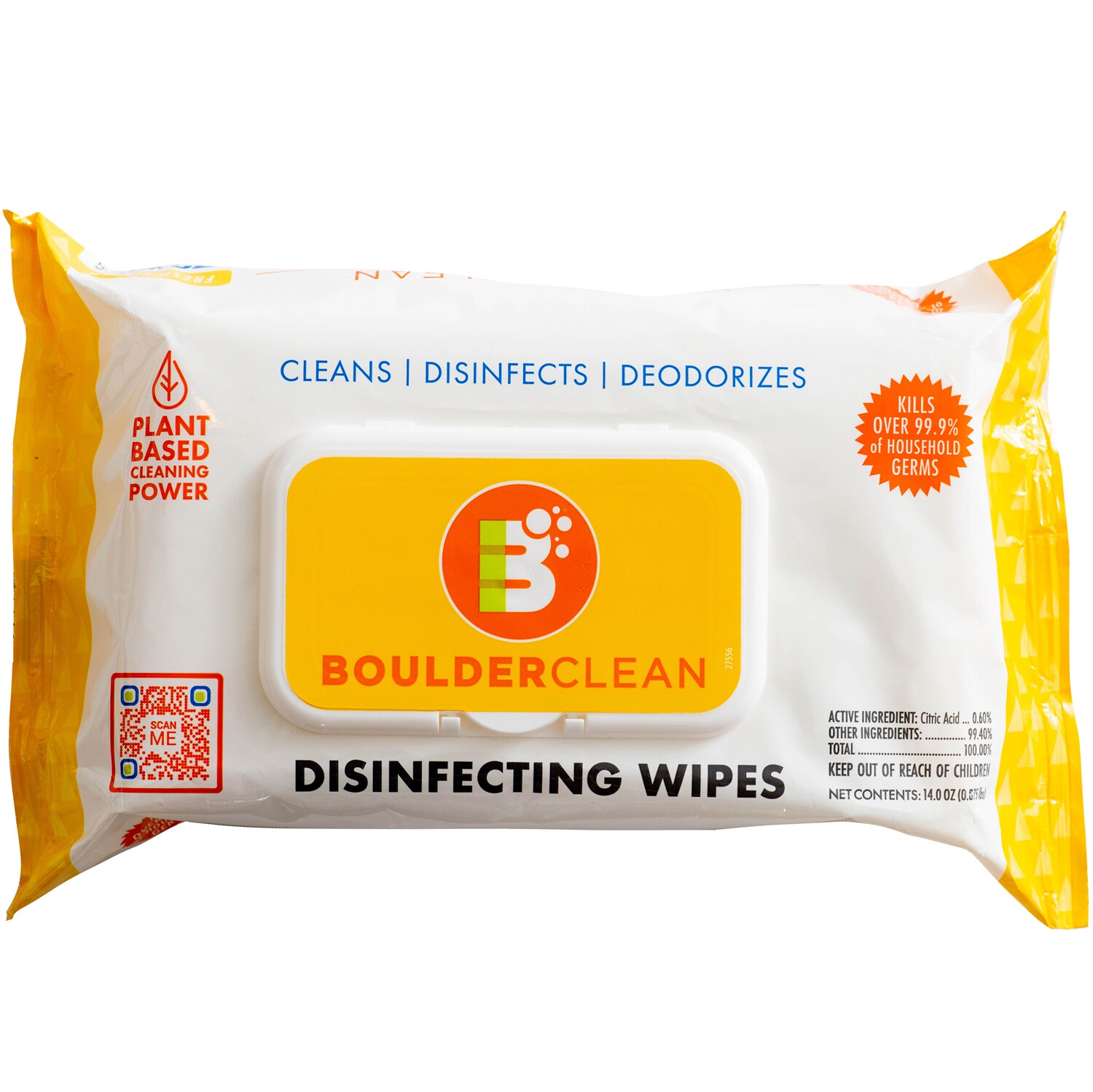 BoulderClean Disinfecting Wipes, Fresh Lemon