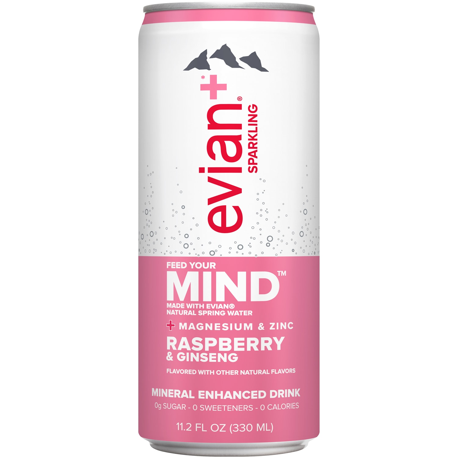 Evian Mineral Enhanced Sparkling Drink, Raspberry & Ginseng, Can