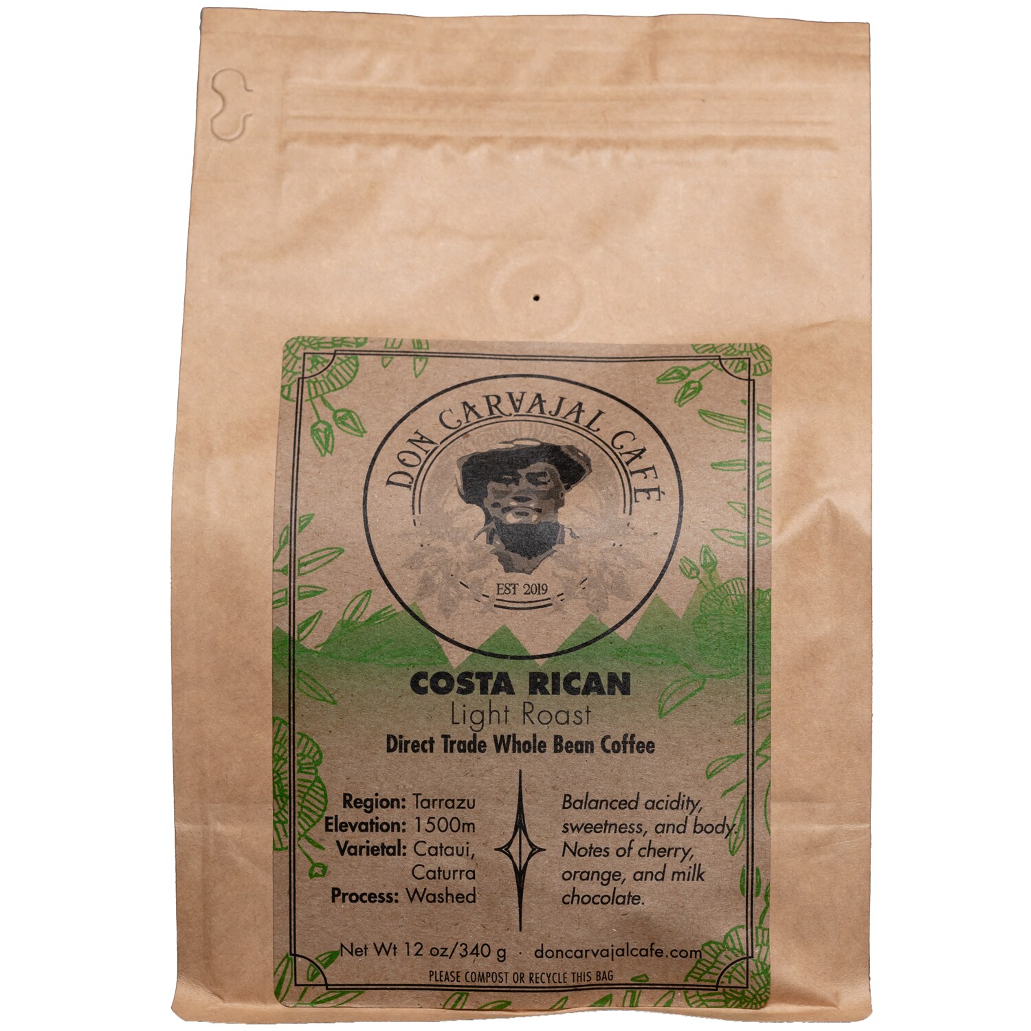 Don Carvajal Café Light Roast Whole Bean Coffee, Costa Rican