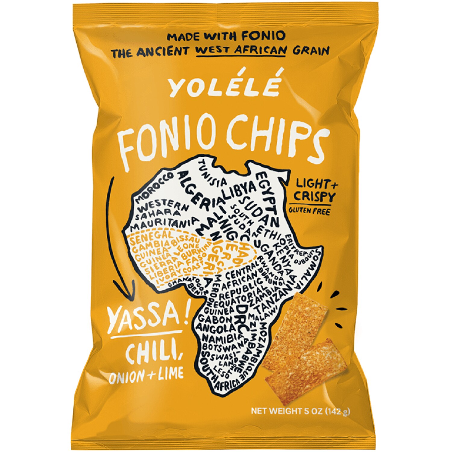 Yolélé Fonio Chips, Yassa! Chili, Onion + Lime
