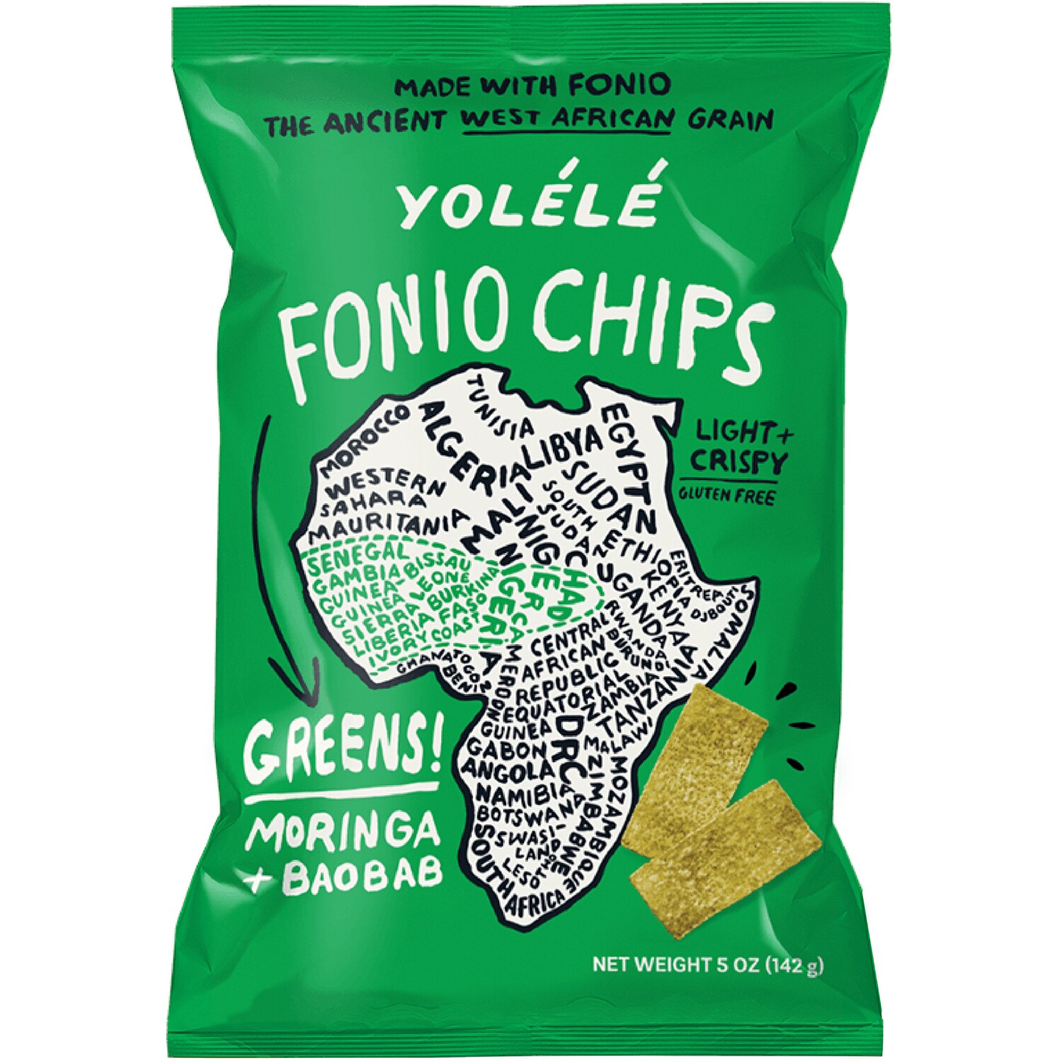 Yolélé Fonio Chips, Greens! Moringa + Baobab
