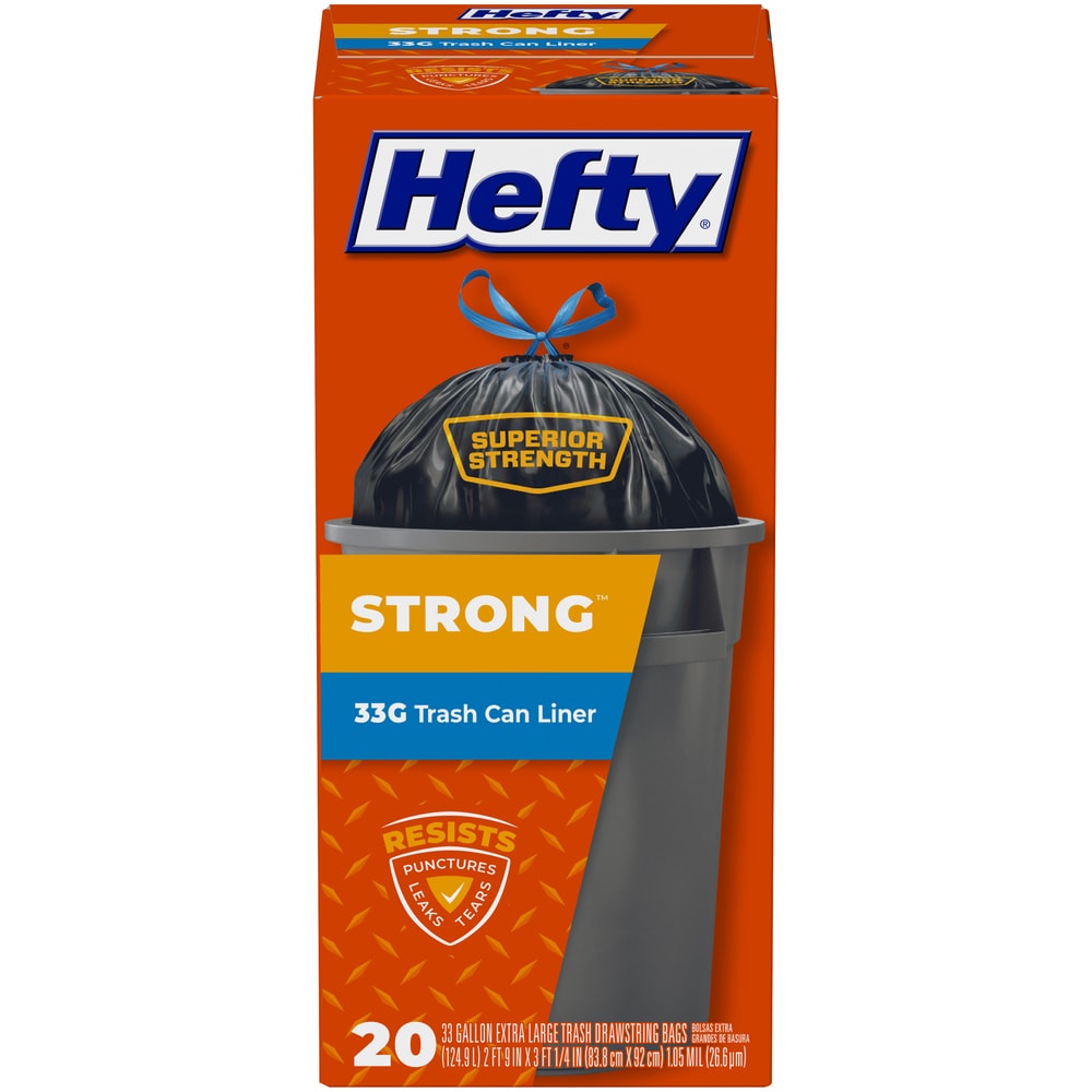 Hefty Strong Extra Large Drawstring Trash Bags, 33 Gallon