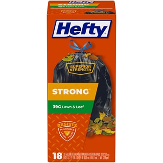 Hefty Strong Extra Large Lawn & Leaf Drawstring Trash Bags, 39 Gallon