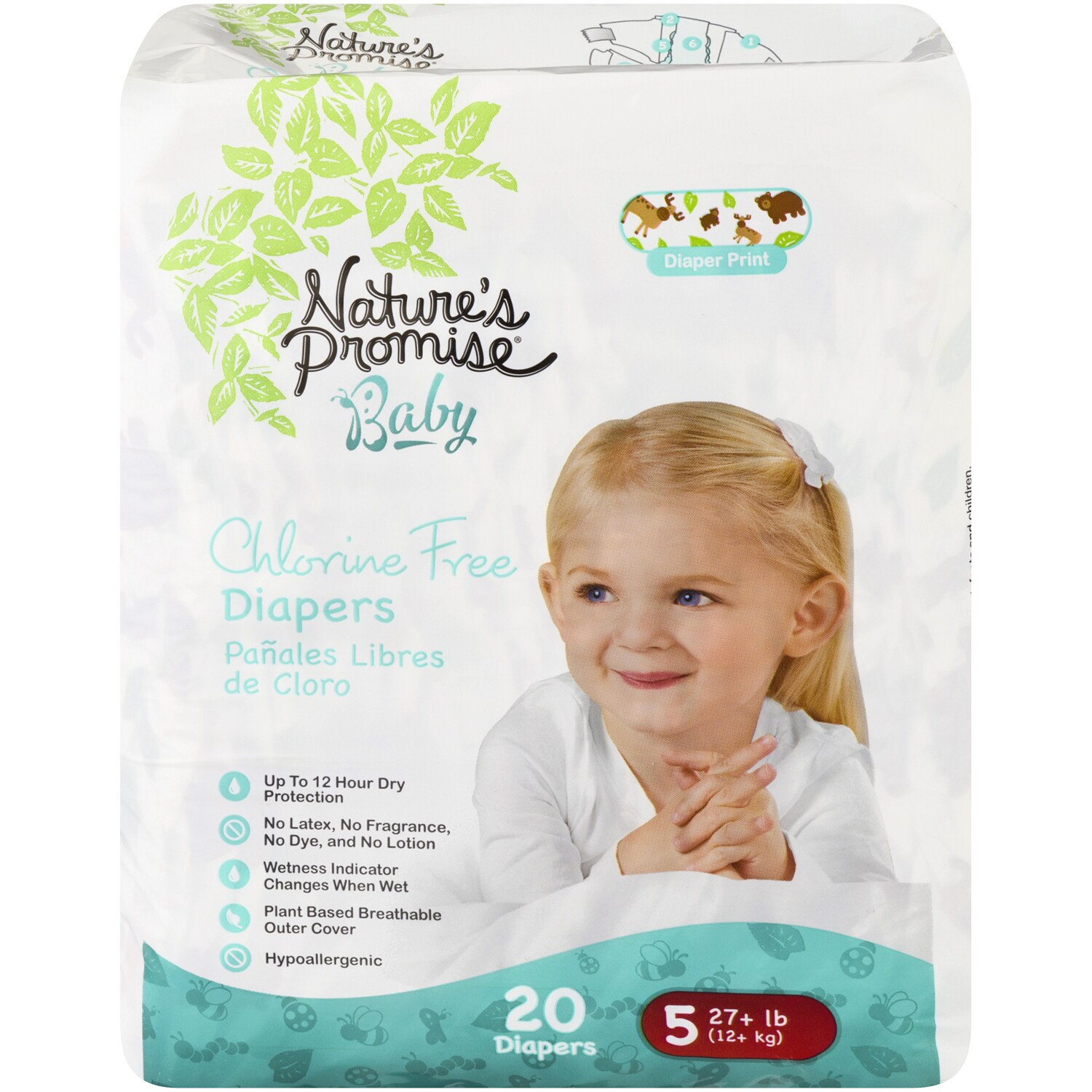 Nature's Promise Chlorine Free Diapers, Size 5, 27+ lb