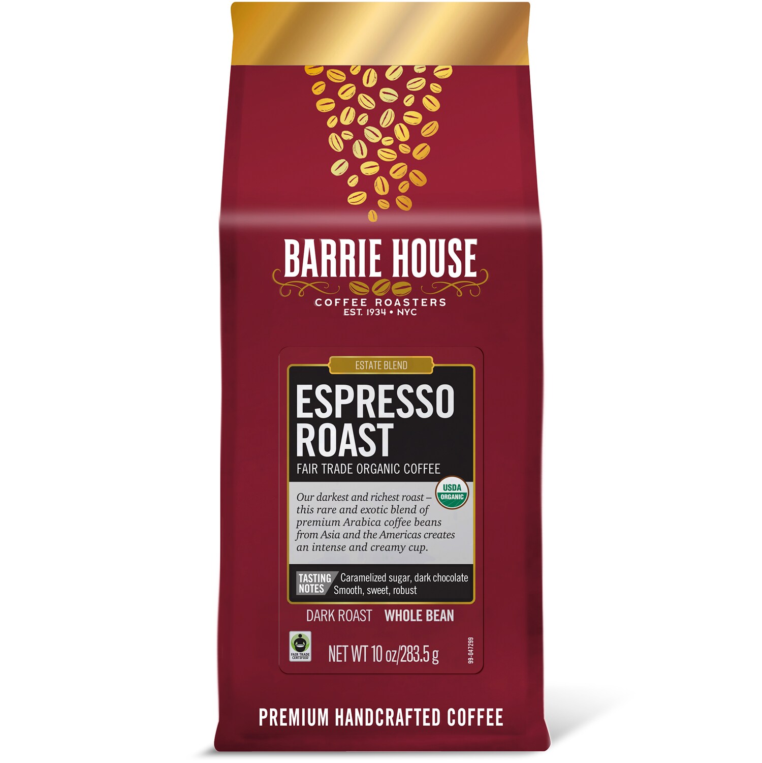 Barrie House Organic Fair Trade Whole Bean Coffee, Espresso Roast