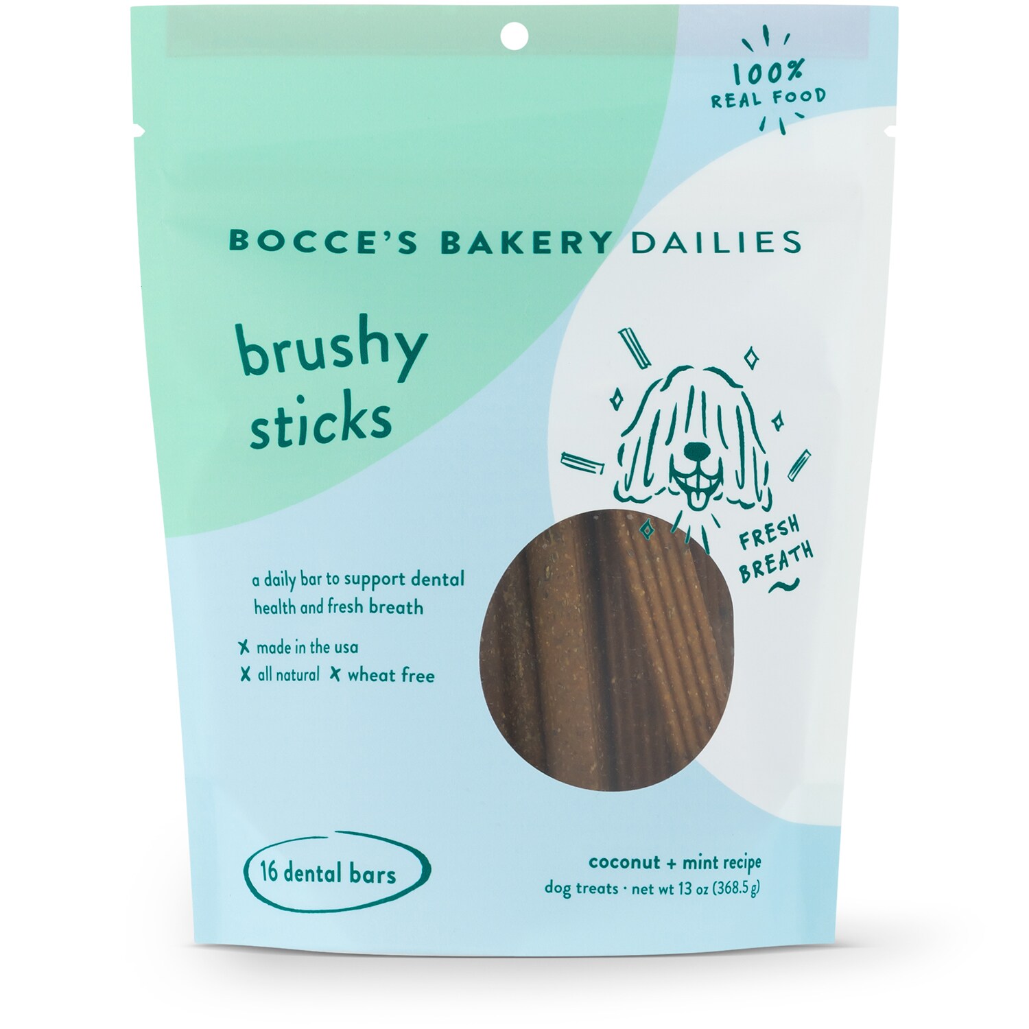 Bocce's Bakery Dailies Dental Brushy Sticks, Coconut + Mint