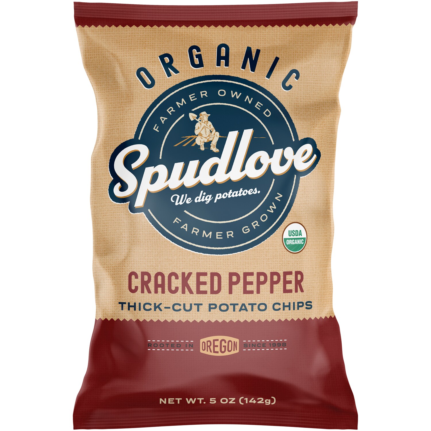 Spudlove Organic Thick-Cut Potato Chips, Cracked Pepper