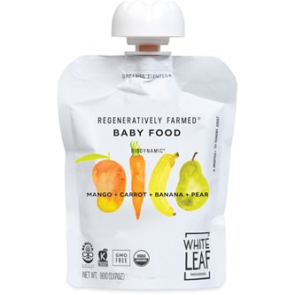 White Leaf Provisions Regeneratively Farmed Baby Food, Mango + Carrot + Banana + Pear