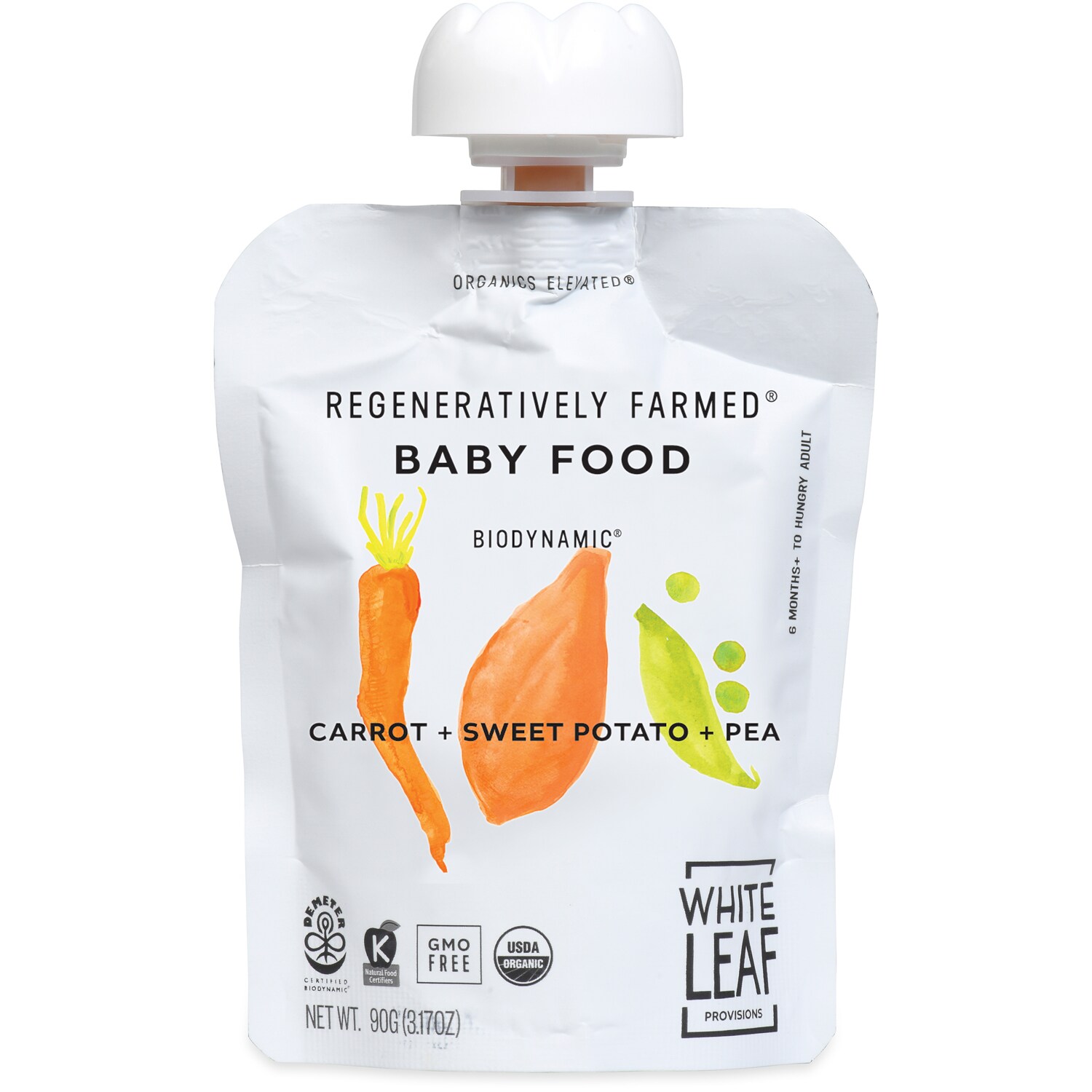 White Leaf Provisions Regeneratively Farmed Baby Food, Carrot + Sweet Potato + Pea