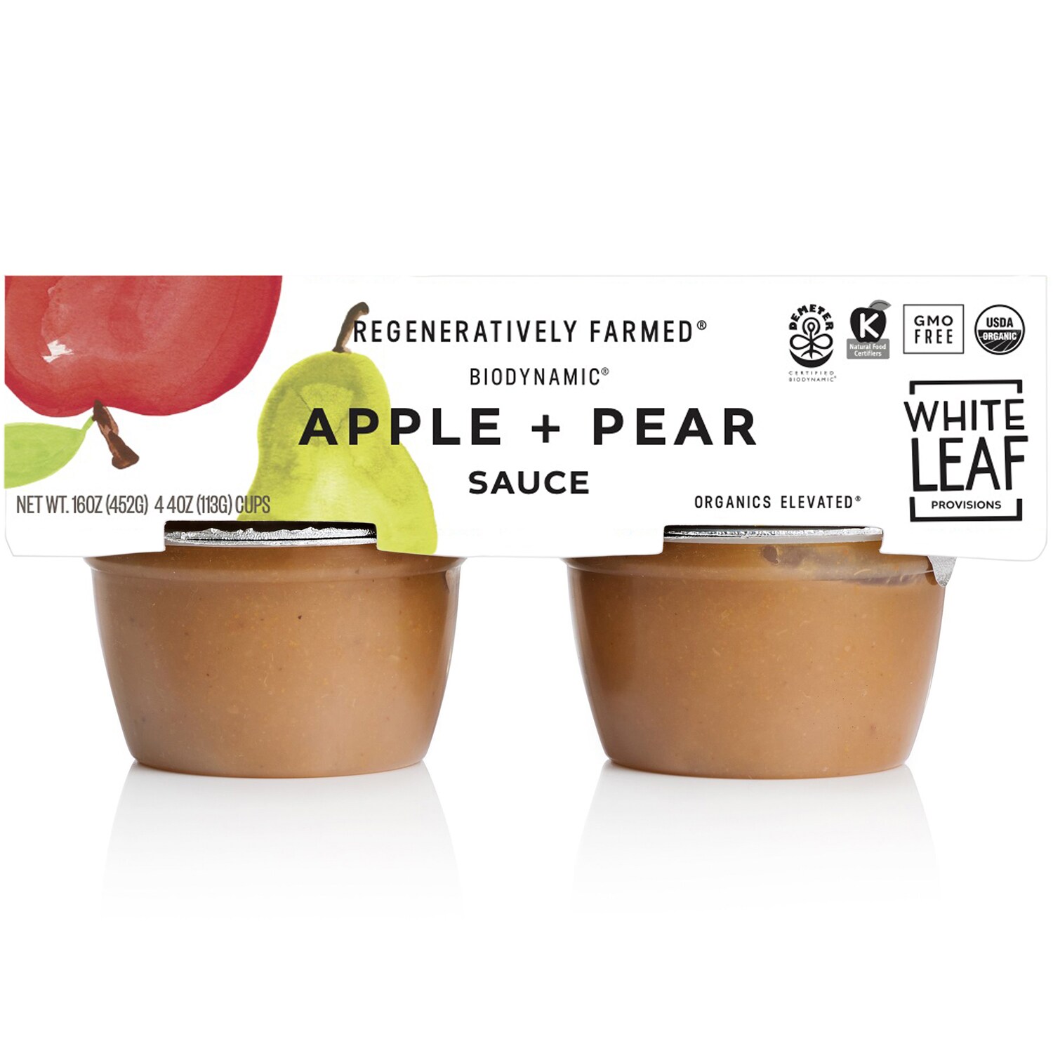 White Leaf Provisions Regeneratively Farmed Apple Sauce, Apple + Pear