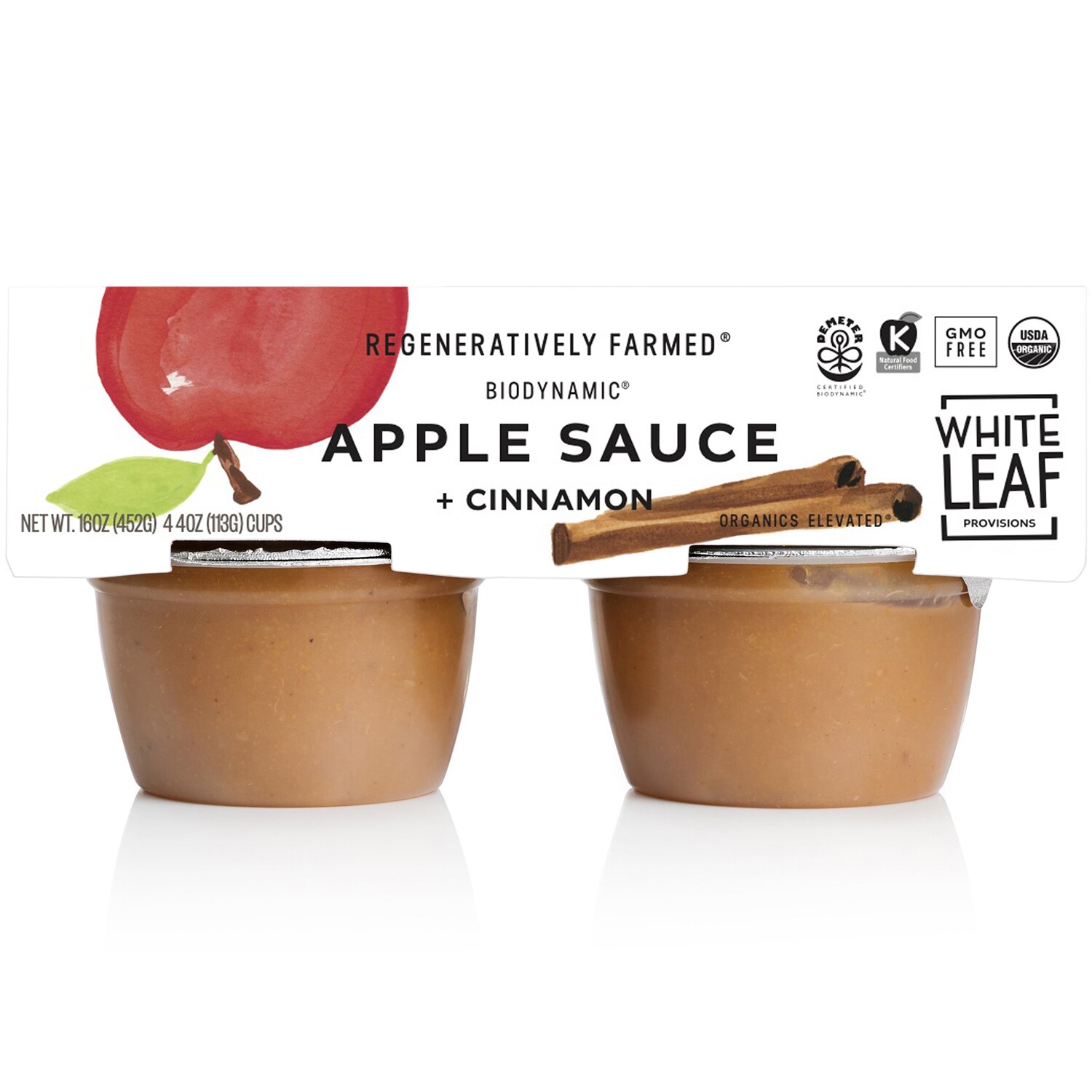 White Leaf Provisions Regeneratively Farmed Apple Sauce, Apple + Cinnamon