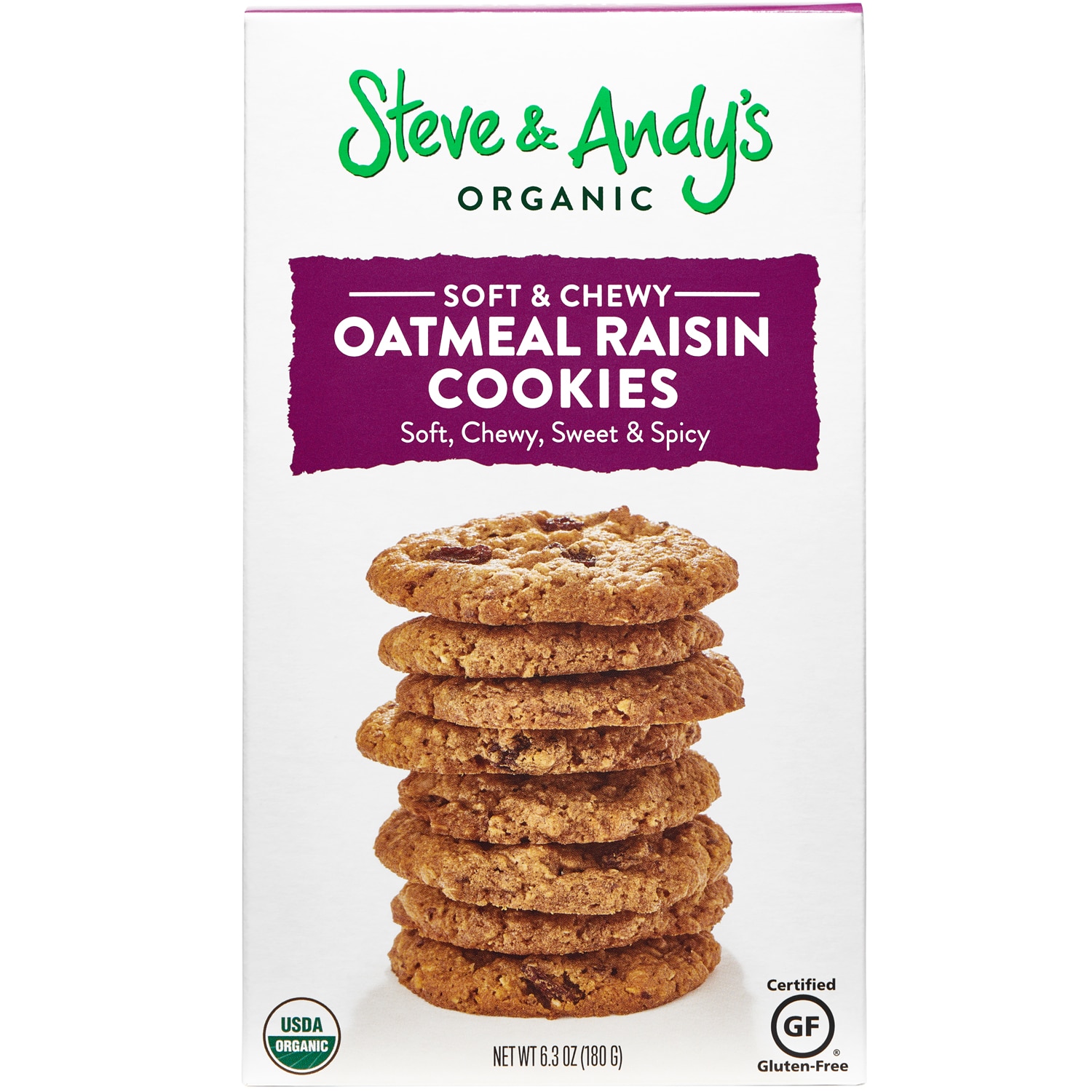 Steve & Andy's Organic Soft & Chewy Cookies, Oatmeal Raisin