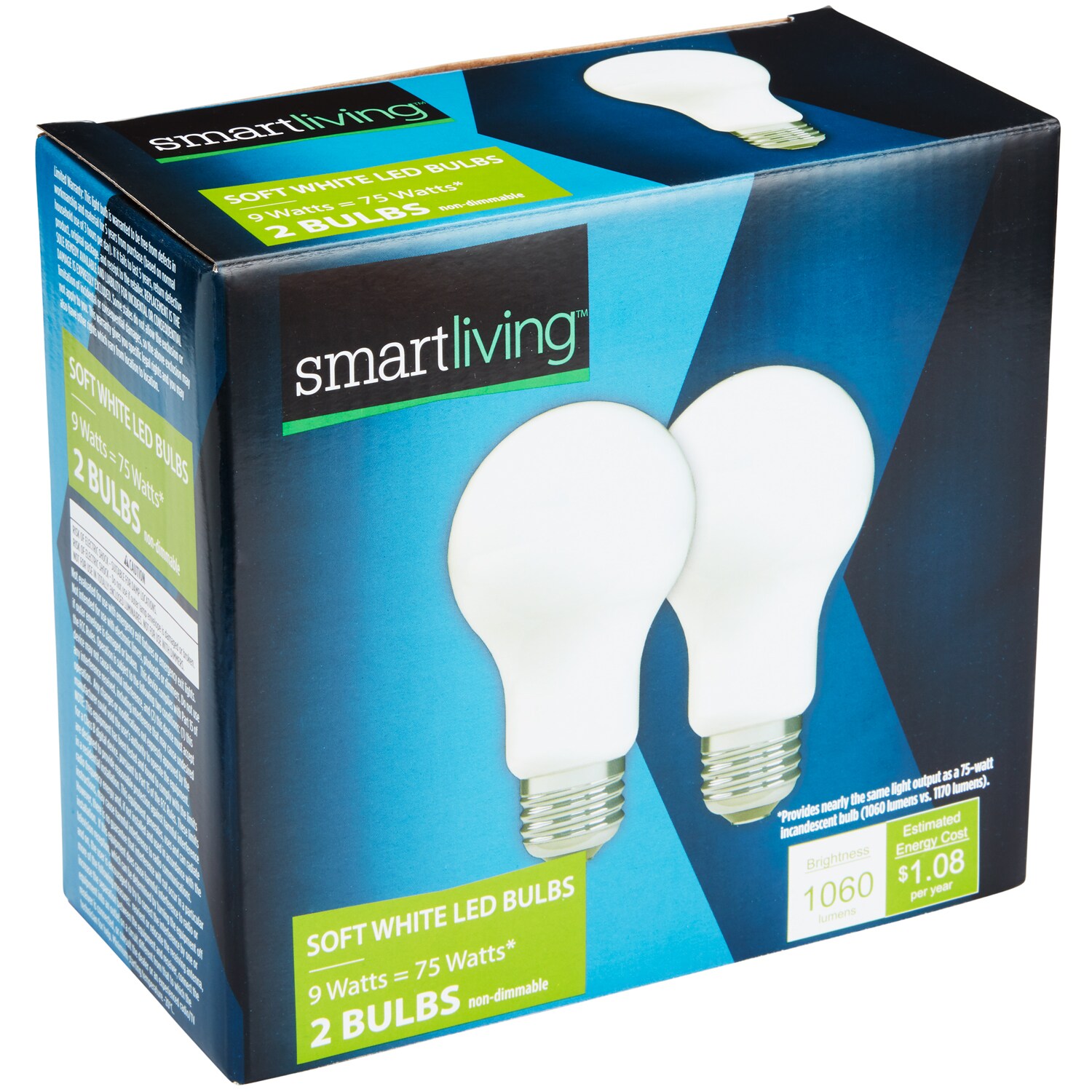 Smart Living Soft White LED Light Bulbs, 75W/9W