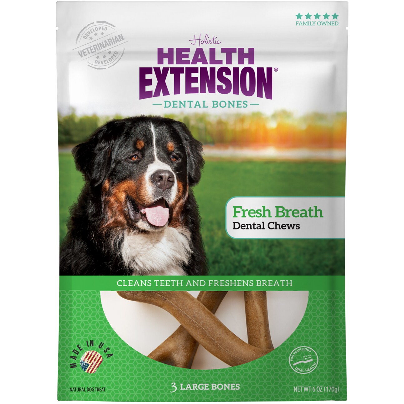 Health Extension Fresh Breath Dog Dental Chews, Large Bones