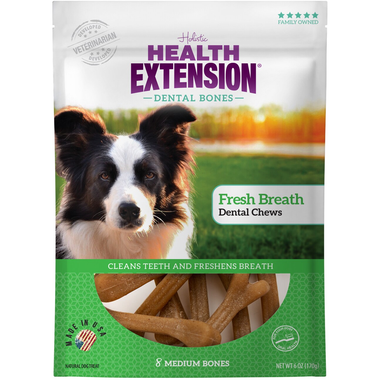 Health Extension Fresh Breath Dog Dental Chews, Medium Bones