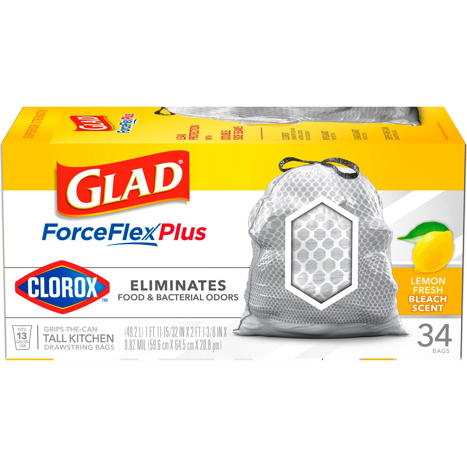 Glad ForceFlex MaxStrength With Clorox Kitchen Trash Bags, 13 Gallon