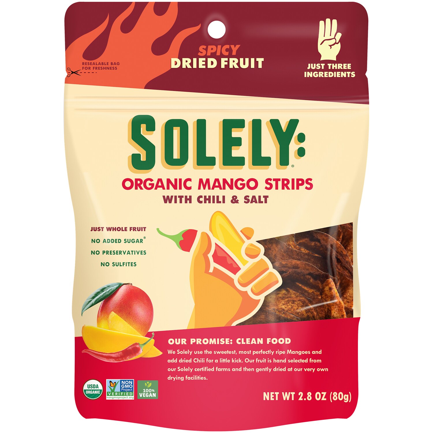 Solely Organic Dried Spicy Mango Strips with Chili & Salt